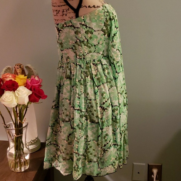 Anthro Anna Sui Silk Strapless Green Clovers Dress - Picture 4 of 8